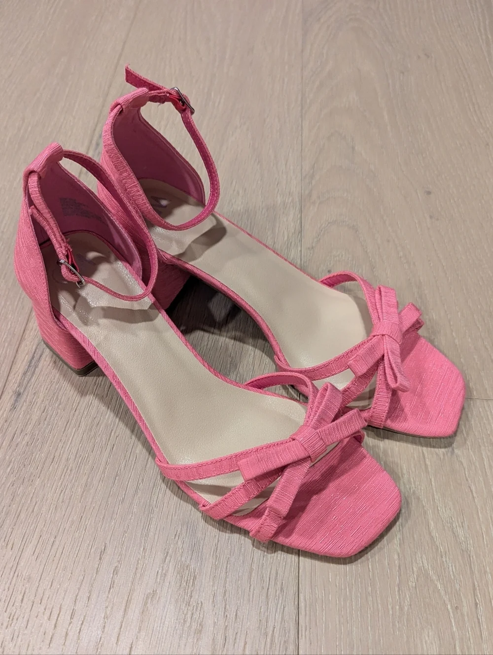 Pink Knotted Ankle-Strap Block Heels